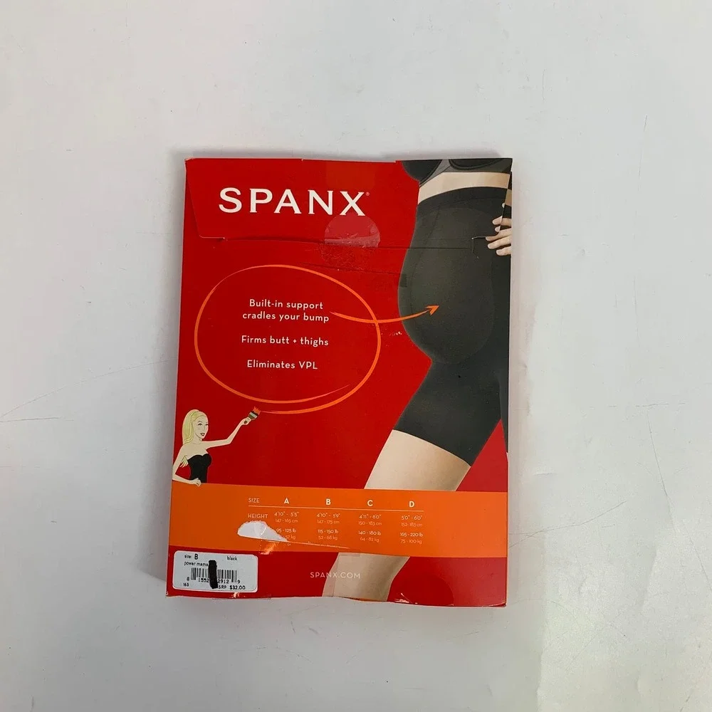SPANX Mama Black Short Built-In Support‎ Cradles Bump Firms Butt Thighs Size B